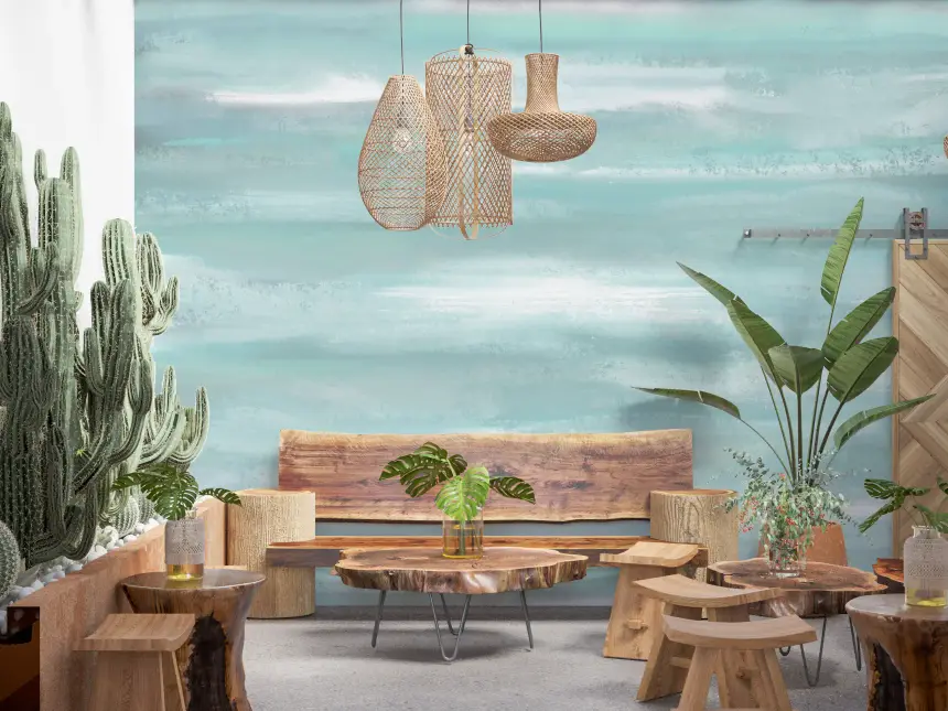 Aqua Horizon Strokes Wall Mural