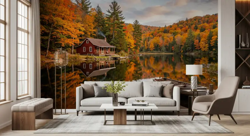 Autumn Lakeside Dream Wall Mural