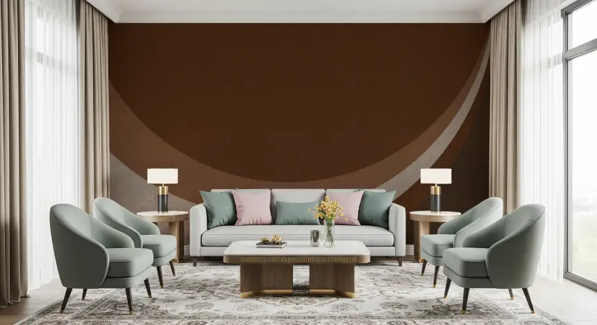 Cocoa Rhythm Waves Abstract Geometric Design Wall Mural