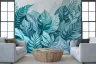 Verdant Teal Watercolor Leaves Wall Mural 7