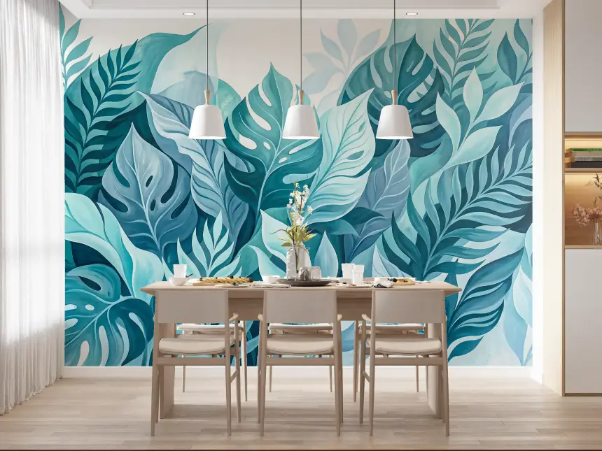 Aqua Botanical Oasis Wall Mural