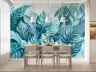 Verdant Teal Watercolor Leaves Wall Mural 8
