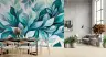 Vibrant Teal Botanical Leaves Custom Wall Mural 7