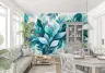 Vibrant Teal Botanical Leaves Custom Wall Mural 6