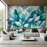 Vibrant Teal Botanical Leaves Custom Wall Mural 5