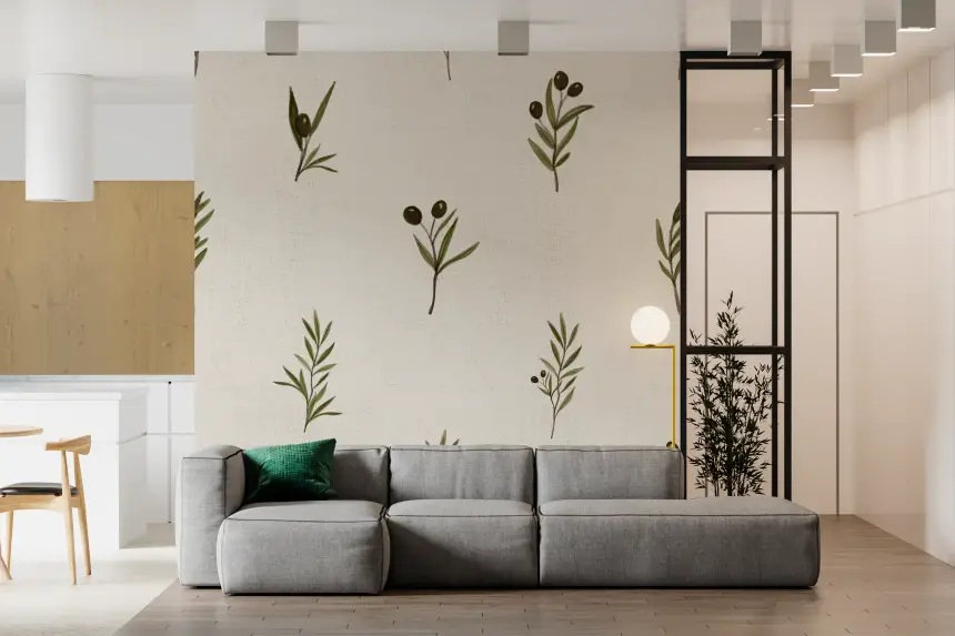 Tuscany Olive Branches on Canvas Wallpaper