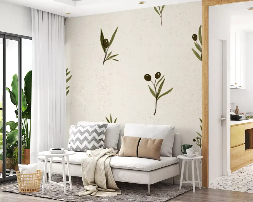 Tuscany Olive Branches on Canvas Wallpaper
