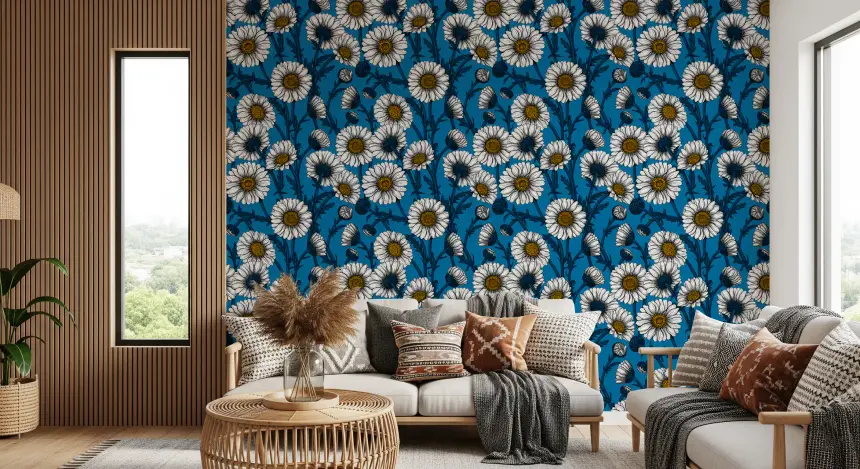 Daisies on Blue 2 Wallpaper