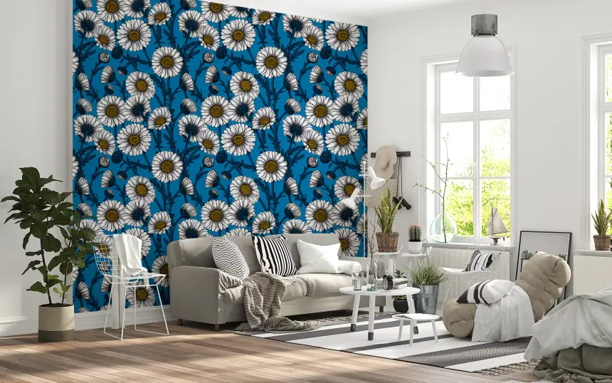 Daisies on Blue 2 Wallpaper