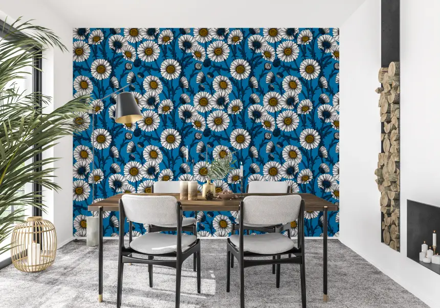 Daisies on Blue 2 Wallpaper