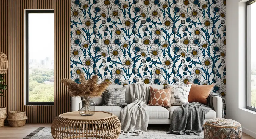 Daisies on White Wallpaper