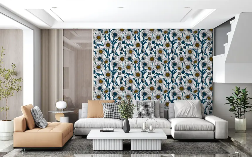 Daisies on White Wallpaper
