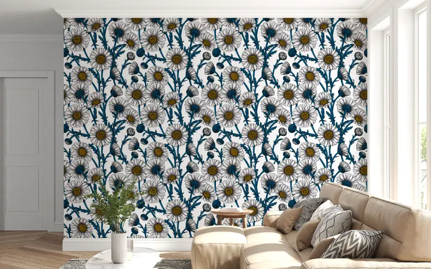 Daisies on White Wallpaper