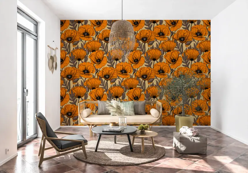 Orange Poppy Garden Wallpaper