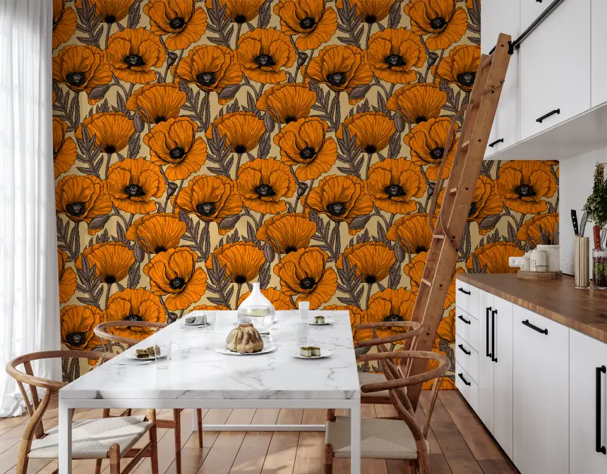 Orange Poppy Garden Wallpaper