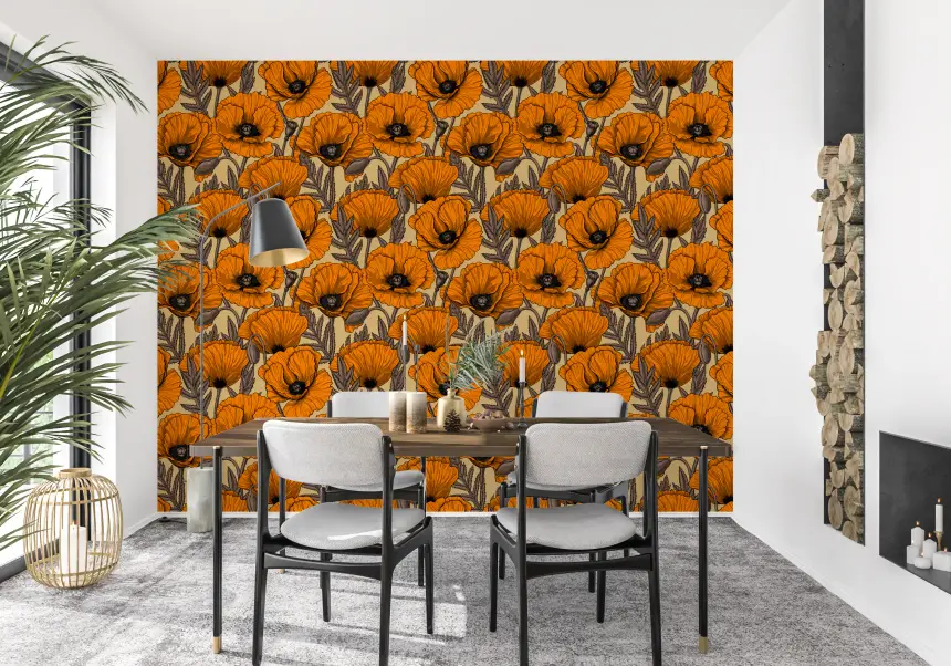 Orange Poppy Garden Wallpaper
