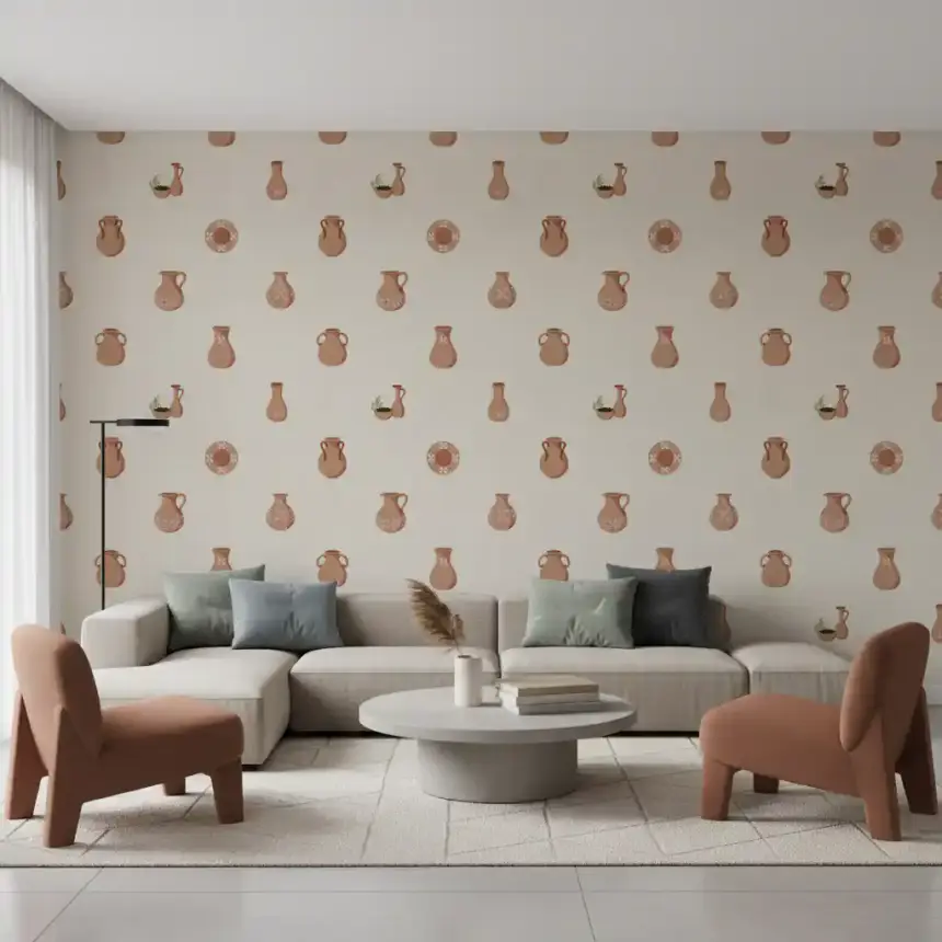 Tuscany Pottery on Canvas Wallpaper