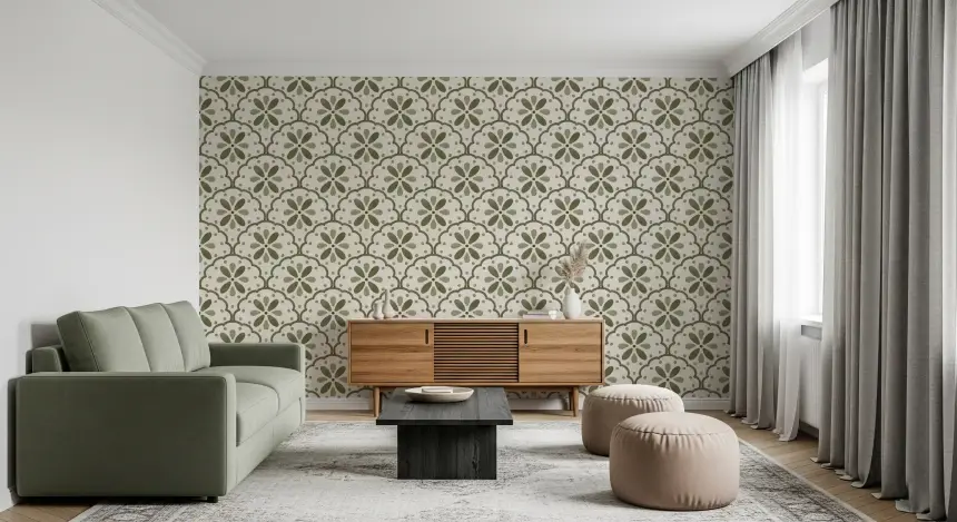 Tuscany Scallop Olive Wallpaper