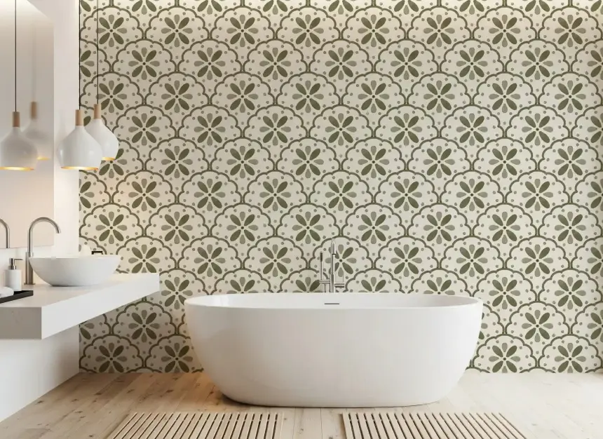 Tuscany Scallop Olive Wallpaper