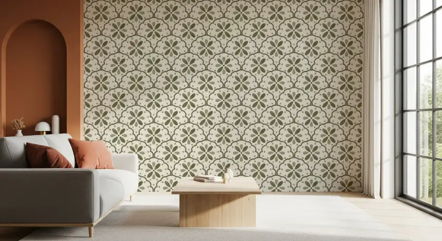 Tuscany Scallop Olive Wallpaper