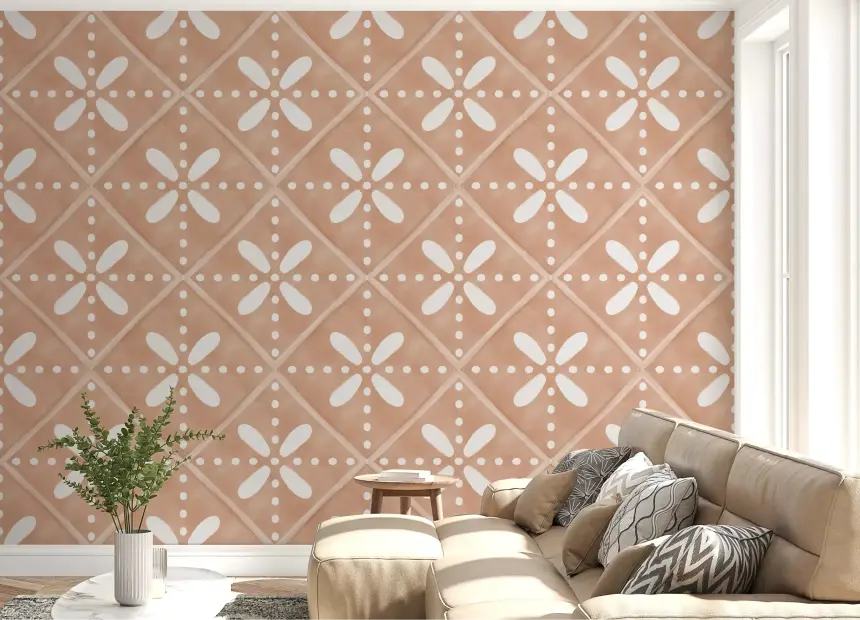 Tuscany Bloom Cotto Tiles Wallpaper