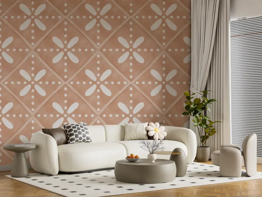 Tuscany Bloom Cotto Tiles Wallpaper