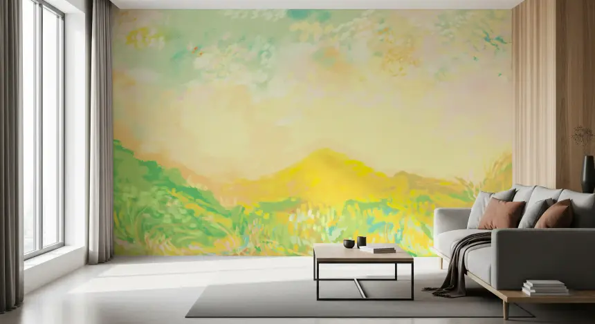 Golden Meadow Whispers Soft Impressionism Charcoal Strokes Wall Mural