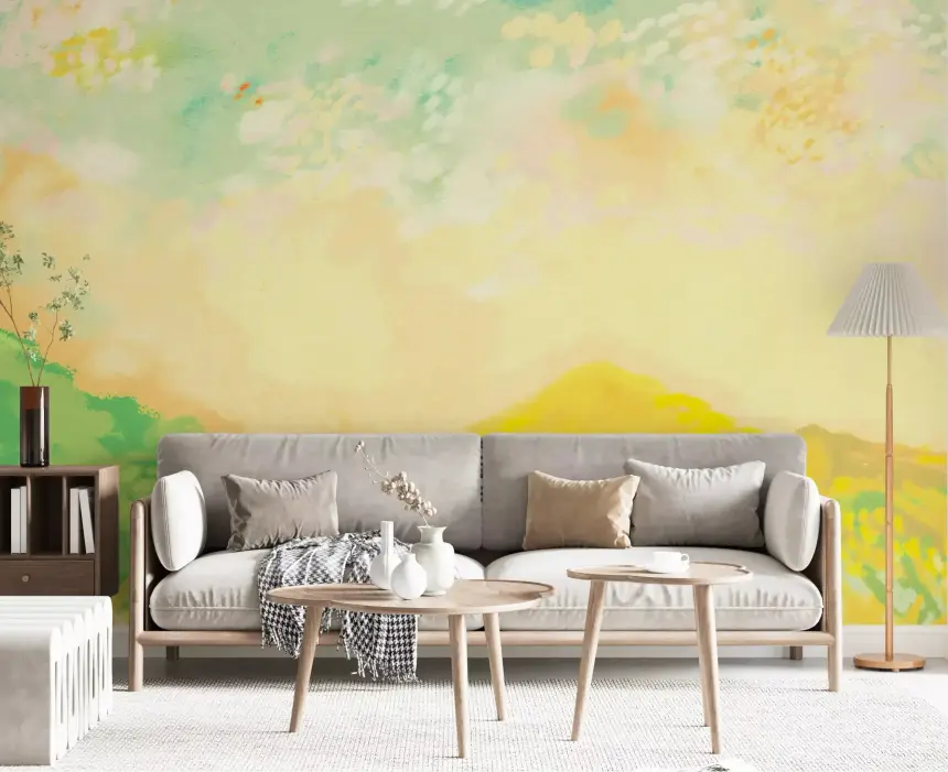 Golden Meadow Whispers Soft Impressionism Charcoal Strokes Wall Mural