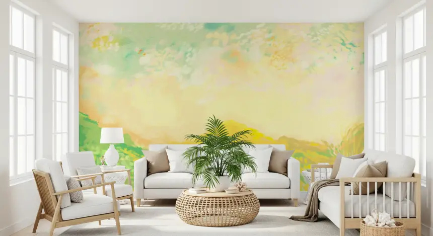 Golden Meadow Whispers Soft Impressionism Charcoal Strokes Wall Mural