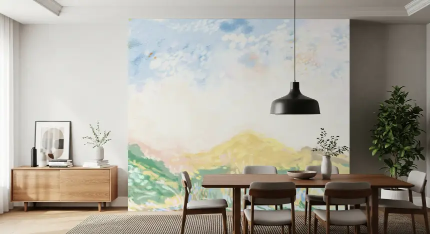 Dreamy Horizon Hues Meadow Impressionism Oils Wall Mural