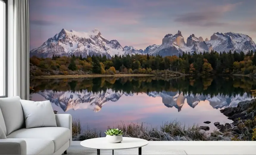 Pink Sky Mountain Reflection Wall Mural