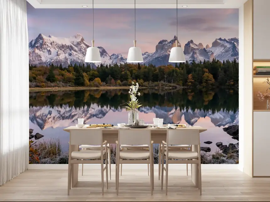 Pink Sky Mountain Reflection Wall Mural