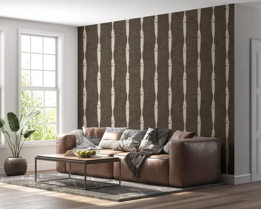 Cream Textured Distressed Stripes on Muted Brown Wallpaper
