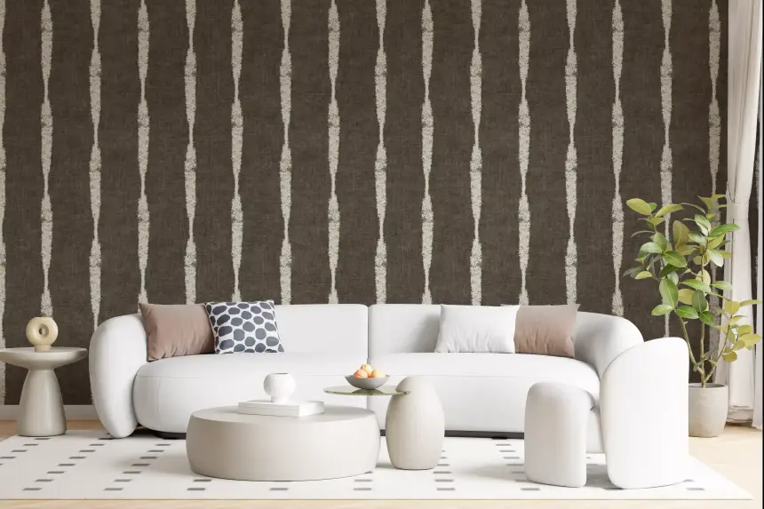 Cream Textured Distressed Stripes on Muted Brown Wallpaper