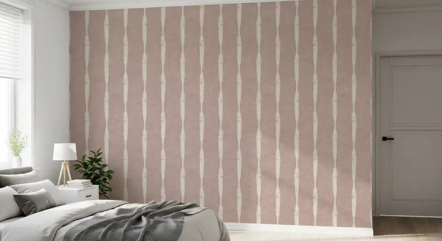 Cream Textured Distressed Stripes on Nude Pink Wallpaper