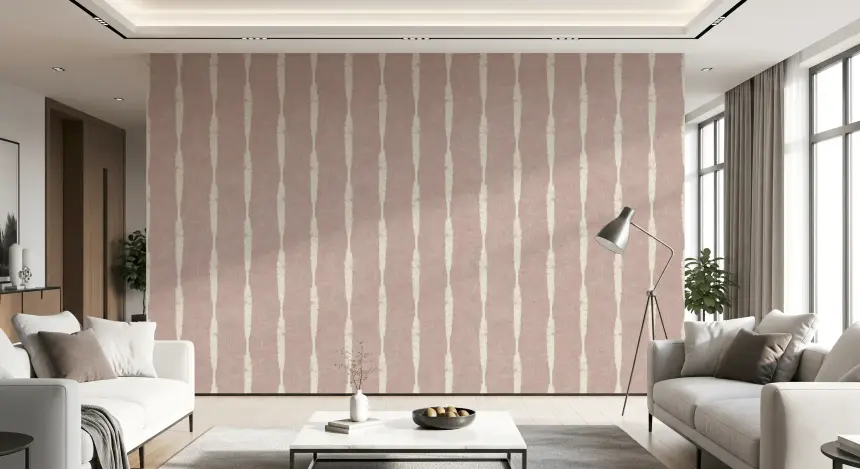 Cream Textured Distressed Stripes on Nude Pink Wallpaper