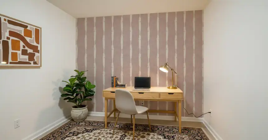 Cream Textured Distressed Stripes on Nude Pink Wallpaper