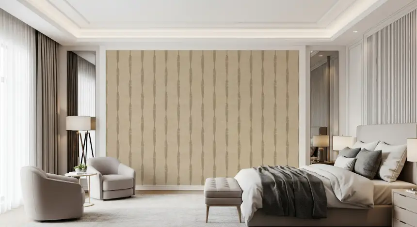 Kaki Textured Distressed Stripes on Warm Beige Wallpaper