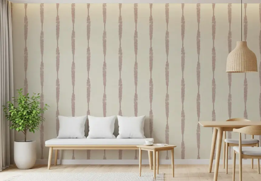Nude Pink Textured Distressed Stripes on Cream Wallpaper