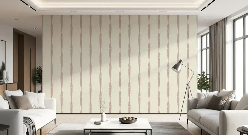 Nude Pink Textured Distressed Stripes on Cream Wallpaper