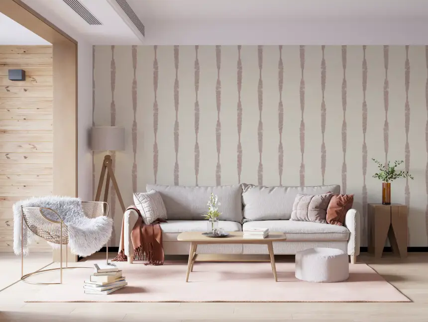 Nude Pink Textured Distressed Stripes on Cream Wallpaper