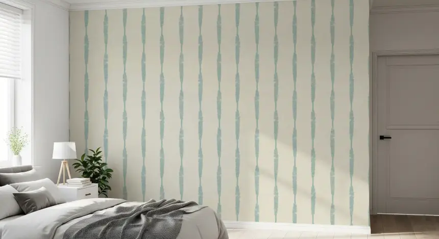 Soft Blue Textured Distressed Stripes on Cream Wallpaper