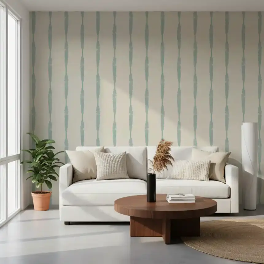 Soft Blue Textured Distressed Stripes on Cream Wallpaper