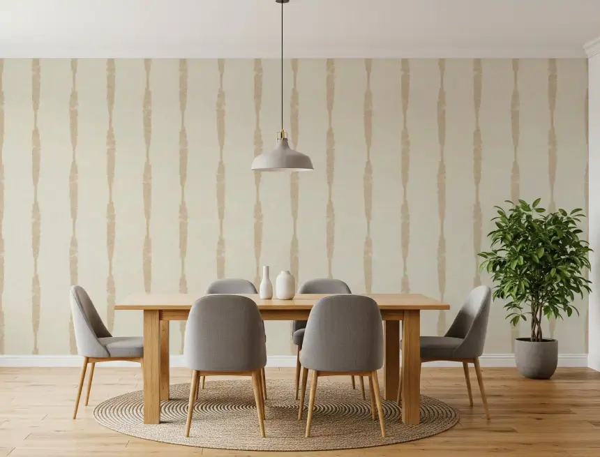 Warm Beige Textured Distressed Stripes on Creamy White Wallpaper