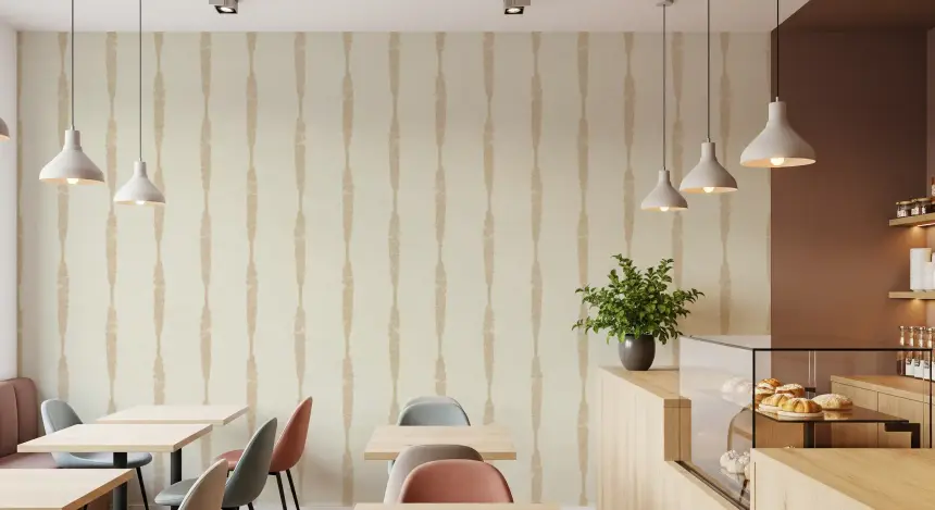 Warm Beige Textured Distressed Stripes on Creamy White Wallpaper