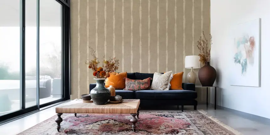 Warm Beige Textured Distressed Stripes on Kaki Wallpaper