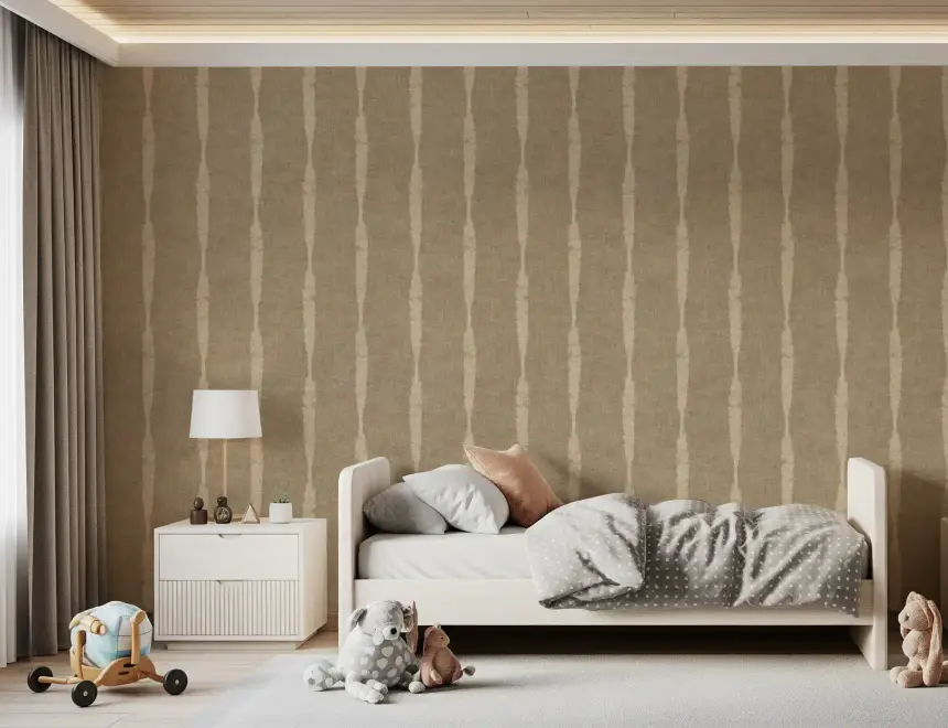Warm Beige Textured Distressed Stripes on Kaki Wallpaper