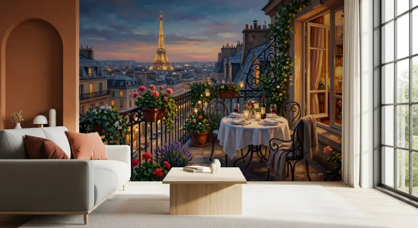 Parisian Balcony Romance Wall Mural