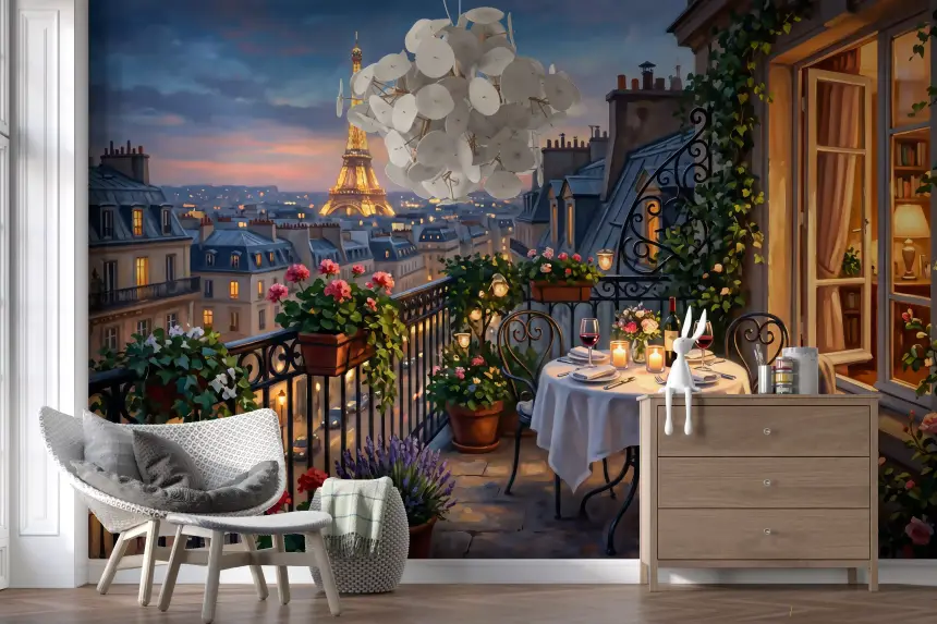 Parisian Balcony Romance Wall Mural