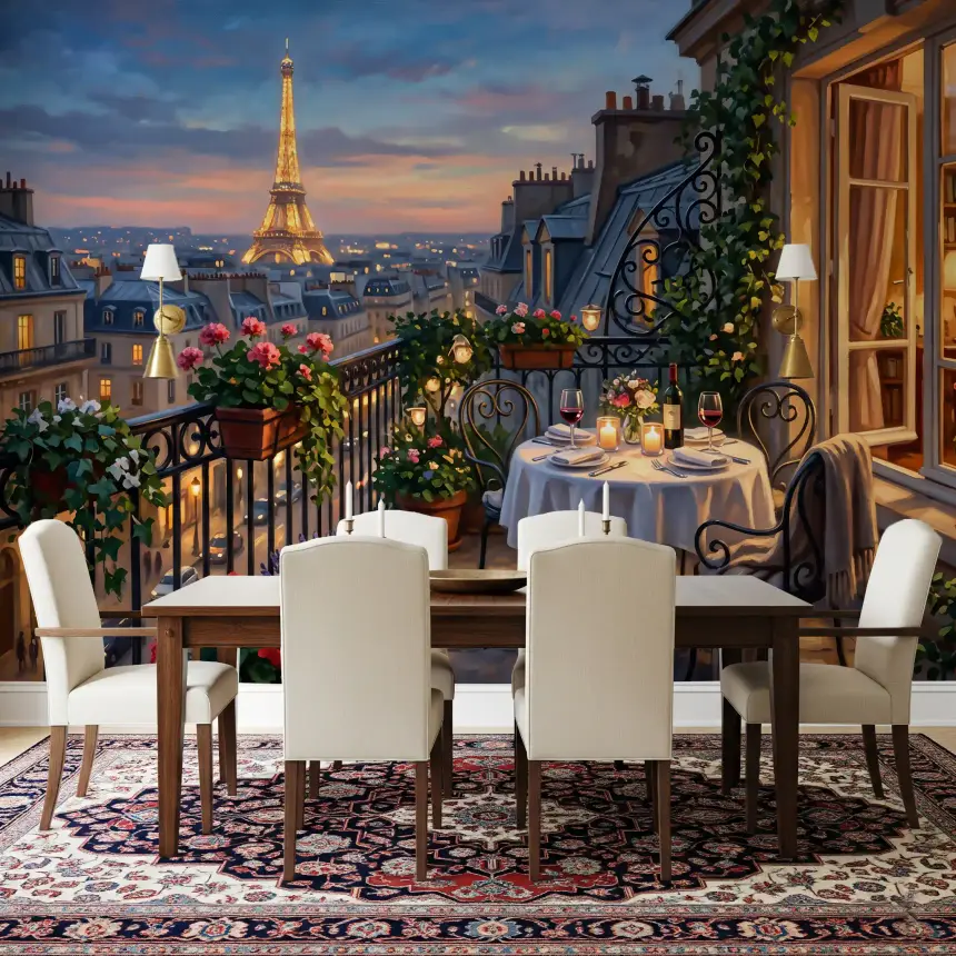 Parisian Balcony Romance Wall Mural